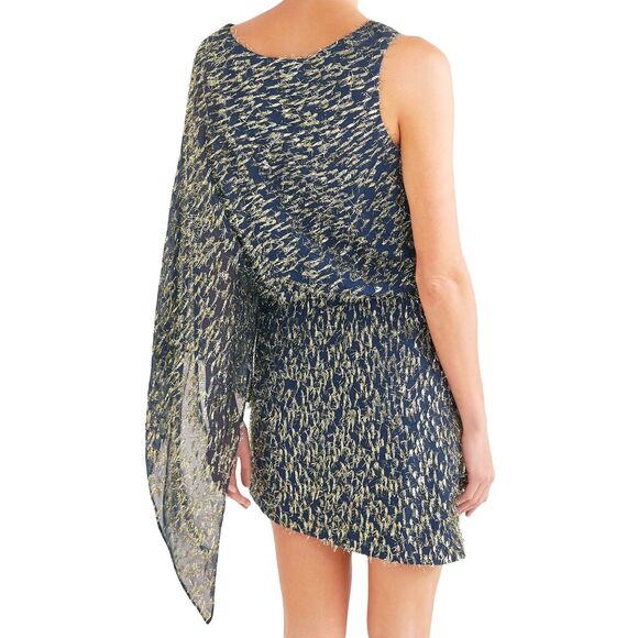 Haney Lucia Dress Size 8 Navy Blue Silk Blend 1-Shoulder Asymmetric Embellished - Picture 2 of 10